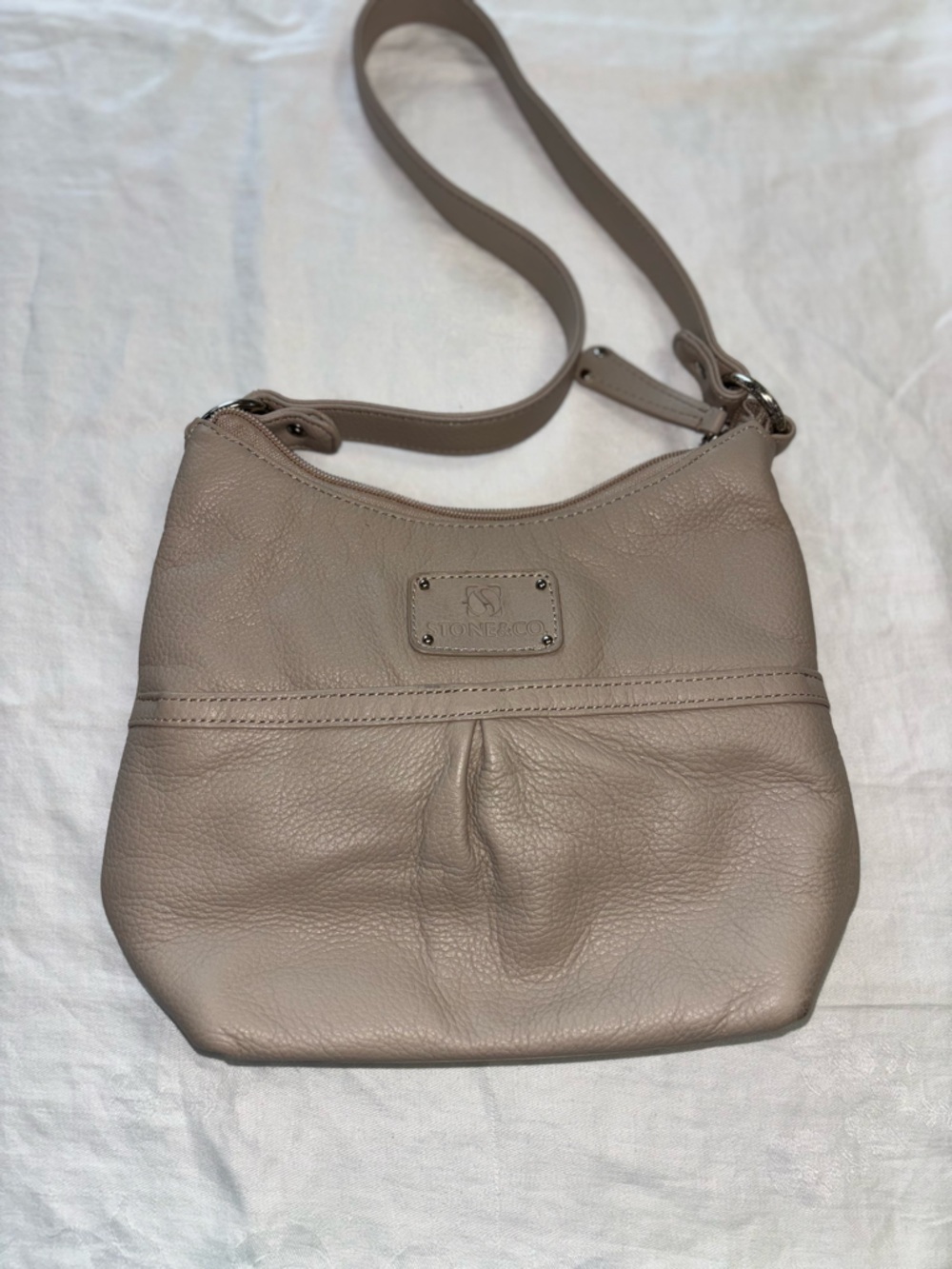 Stone & Co. Taupe Pebbled Leather Shoulder Hobo